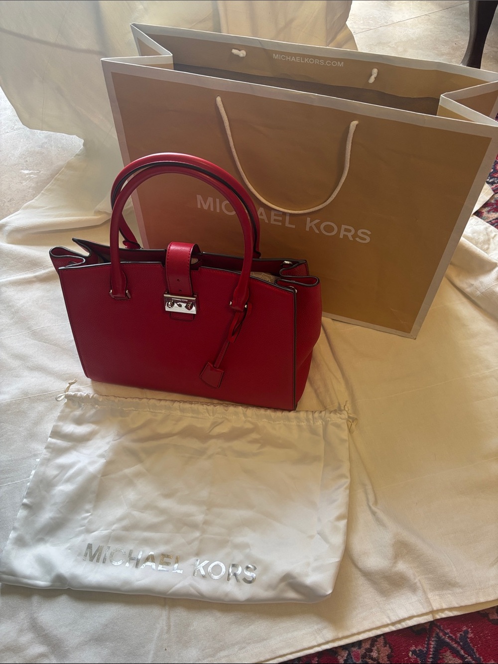 Michael Kors Red Leather Satchel with Top Handles